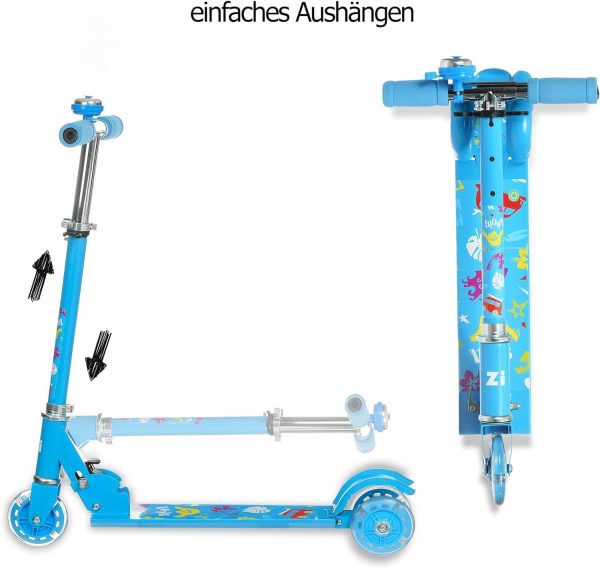 Kinderroller in Blau, ab 3 Jahre, höhenverstellbar mit Hinterbremse, bis 50 kg.