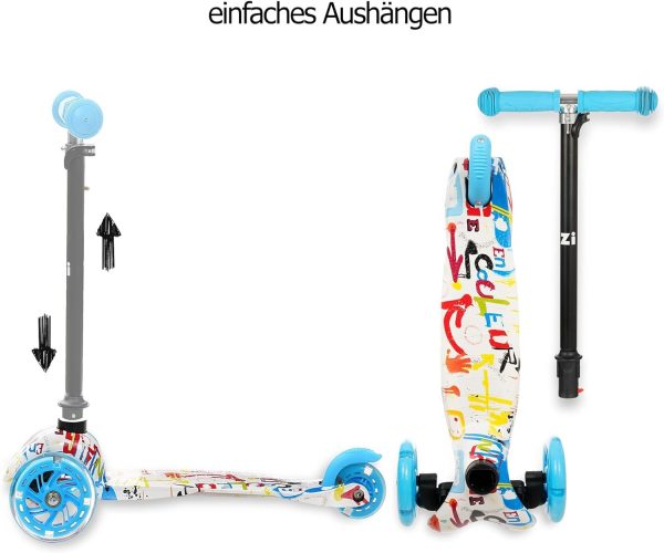 Timo 2 - Blauer Kinderroller mit LED-Rädern, Faltbar, ab 3 Jahre, bis 50