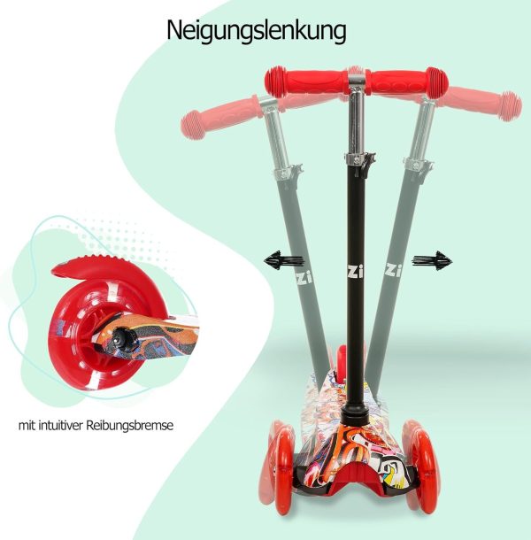 Timo 2 - Roter Kinderroller mit LED-Rädern, Faltbar, 3+ Jahre, bis 50 kg