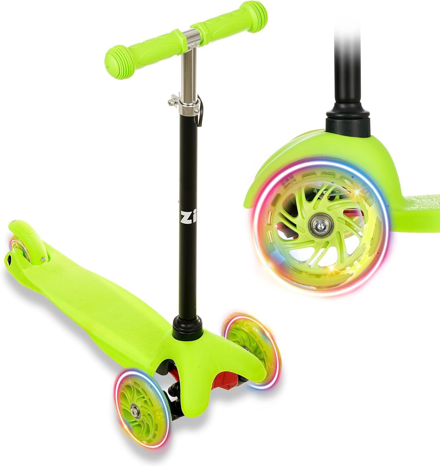 ZIZITO Timo 1 - Grüner LED Cityroller für Kinder ab 3, bis 50 kg