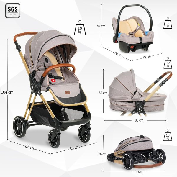 Barron Kinderwagen 3-in-1 Komplettset mit Liegefunktion, für Neugeborene