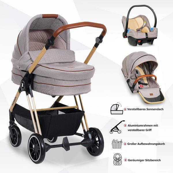 Barron Kinderwagen 3-in-1 Komplettset mit Liegefunktion, für Neugeborene