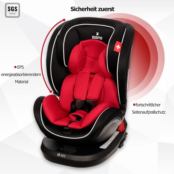 ZIZITO AMADEO Rot - ISOFIX Kindersitz 0-36 kg, 360° drehbar, 0-12 Jahre