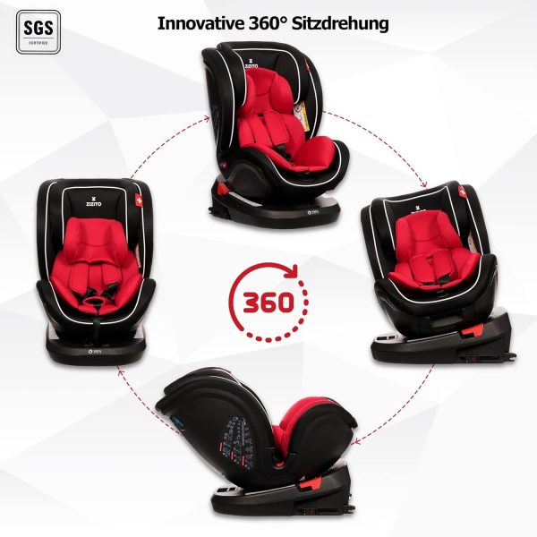 ZIZITO AMADEO Rot - ISOFIX Kindersitz 0-36 kg, 360° drehbar, 0-12 Jahre