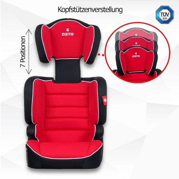 ZIZITO JUNONA-II Rot – 2-in-1 Kindersitz 15-36 kg, Gruppe 2/3, 3-12 Jahre + Geschenk