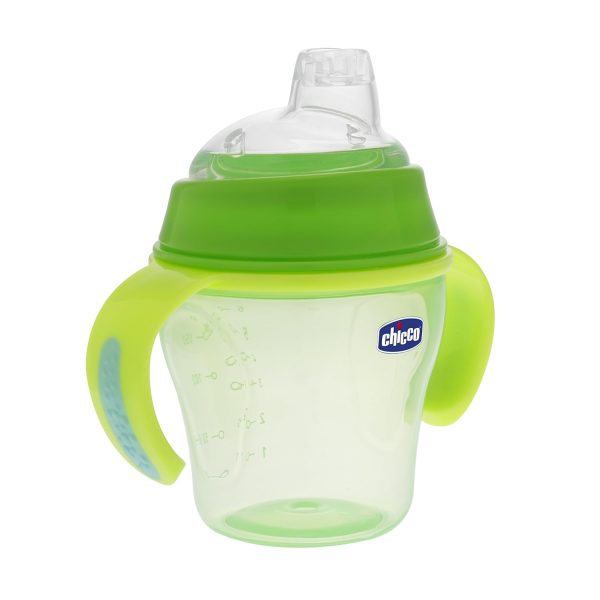 Chicco Trinklernflasche, Weicher Silikonschnabel, 6M+, Grün