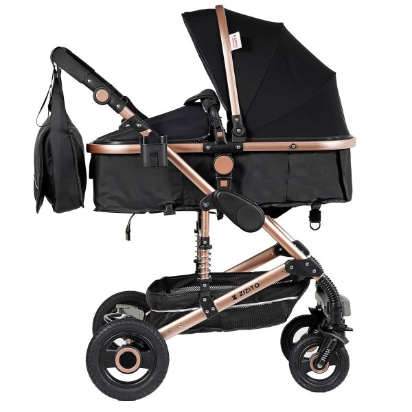 Zubehör-Set für Kinderwagen: Regenschutz, Getränkehalter, Moskitonetz, Wickeltasche in Schwarz