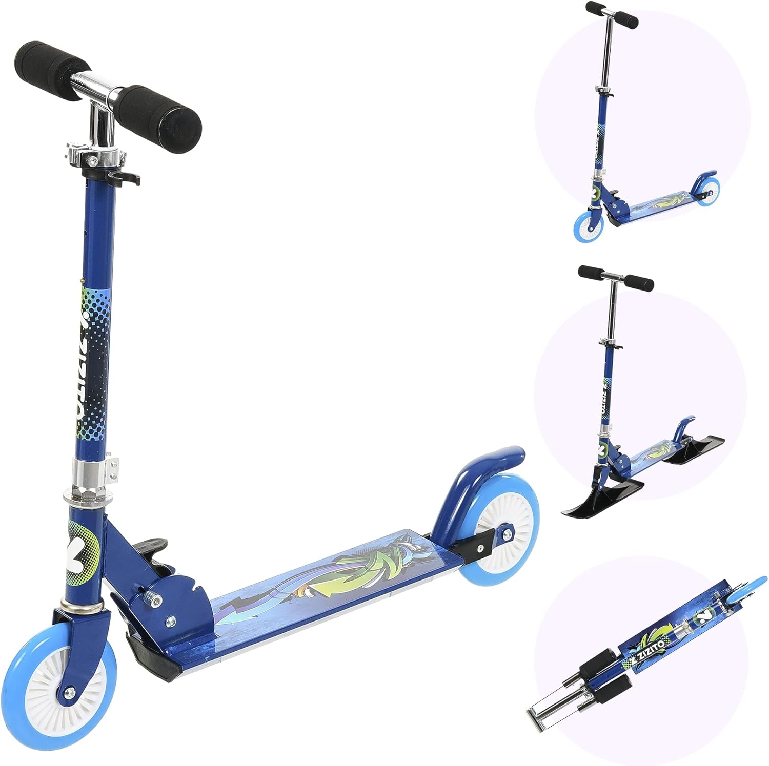 blauer kinder roller ab 5 faltbarer snowglider kick scooter 8