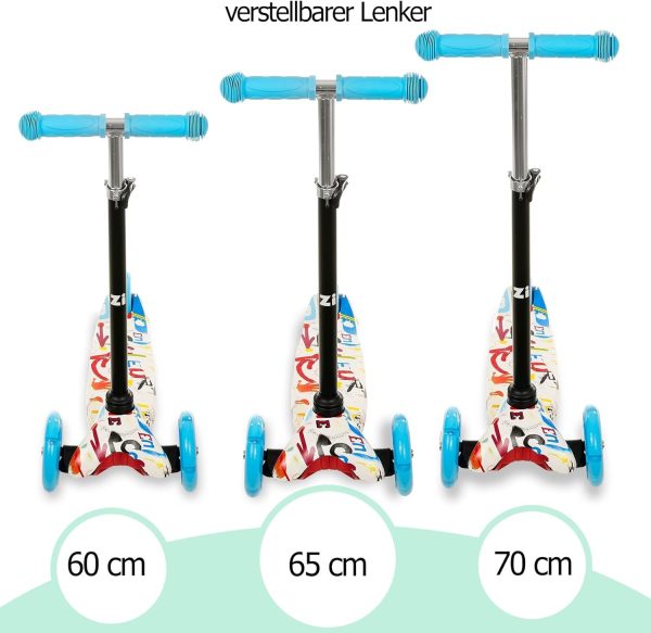 Timo 2 - Blauer Kinderroller mit LED-Rädern, Faltbar, ab 3 Jahre, bis 50