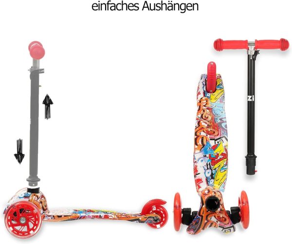 Timo 2 - Roter Kinderroller mit LED-Rädern, Faltbar, 3+ Jahre, bis 50 kg