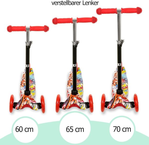 Timo 2 - Roter Kinderroller mit LED-Rädern, Faltbar, 3+ Jahre, bis 50 kg