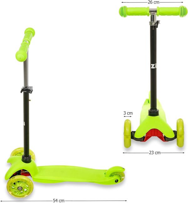 ZIZITO Timo 1 - Grüner LED Cityroller für Kinder ab 3, bis 50 kg