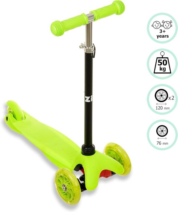 ZIZITO Timo 1 - Grüner LED Cityroller für Kinder ab 3, bis 50 kg