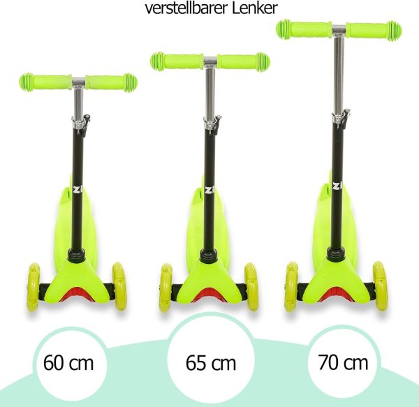 ZIZITO Timo 1 - Grüner LED Cityroller für Kinder ab 3, bis 50 kg