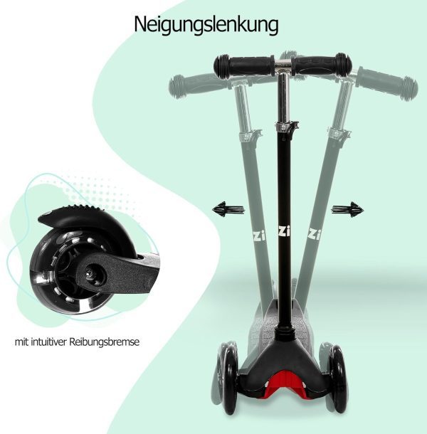 ZIZITO Timo 1 Kinderroller - Leichter Cityroller mit Leuchtenden LED Rädern & Flatbar, Ideal als Kinderscooter & Tretroller