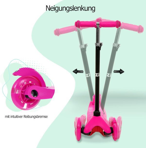 ZIZITO Timo 1 Kinderroller - Leichter Cityroller mit Leuchtenden LED Rädern & Flatbar, Ideal als Kinderscooter & Tretroller