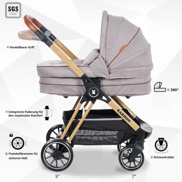 Barron Kinderwagen 3-in-1 Komplettset mit Liegefunktion, für Neugeborene