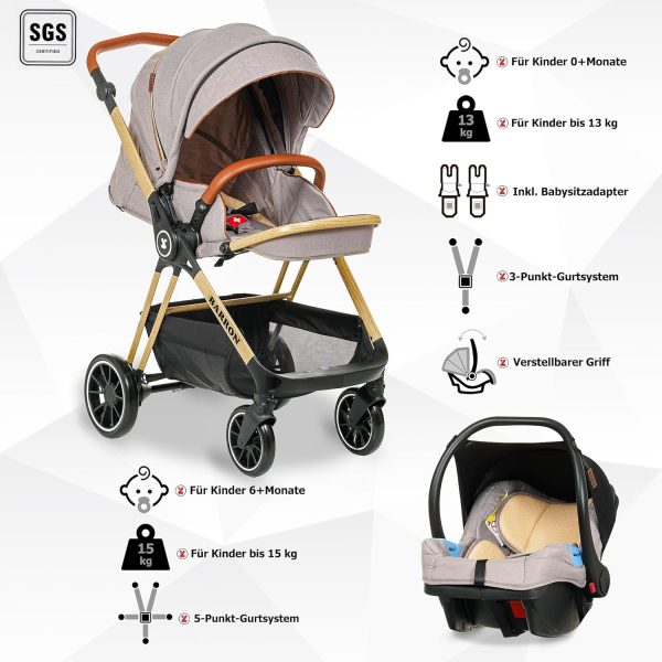 Barron Kinderwagen 3-in-1 Komplettset mit Liegefunktion, für Neugeborene