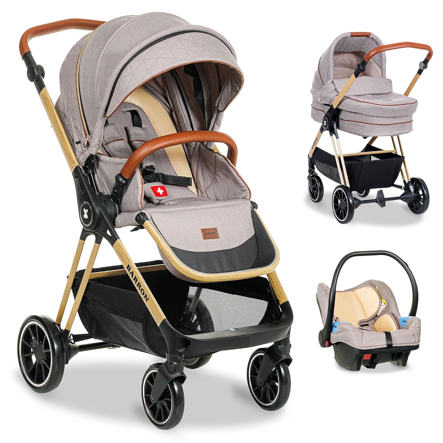 Barron Kinderwagen 3-in-1 Komplettset mit Liegefunktion, für Neugeborene