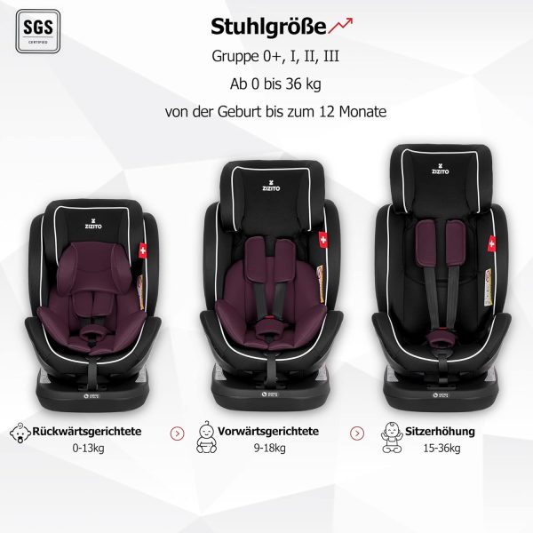 Kindersitz mit ISOFIX AMADEO - 0-36 kg, 360° drehbar, 0-12 Jahre