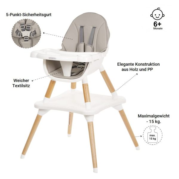 Patrick Hochstuhl 2-in-1 mit Esstisch, Ab 6 Monate, Weiß