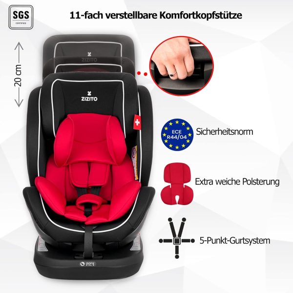 ZIZITO AMADEO Rot - ISOFIX Kindersitz 0-36 kg, 360° drehbar, 0-12 Jahre