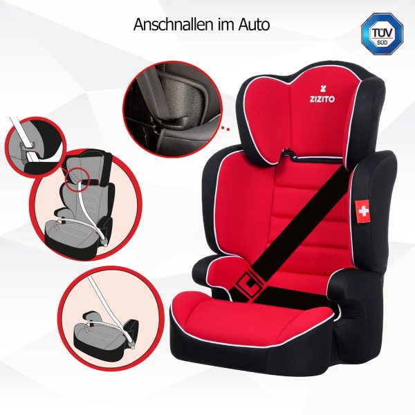 ZIZITO JUNONA-II Rot – 2-in-1 Kindersitz 15-36 kg, Gruppe 2/3, 3-12 Jahre + Geschenk