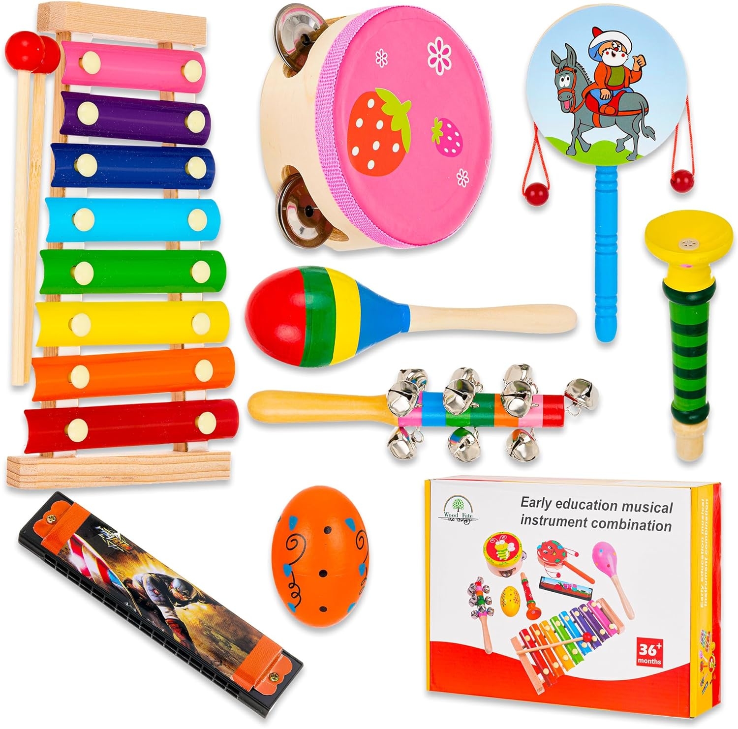 Musical instrument set for children - wood, xylophone, percussion, 7 pieces 8