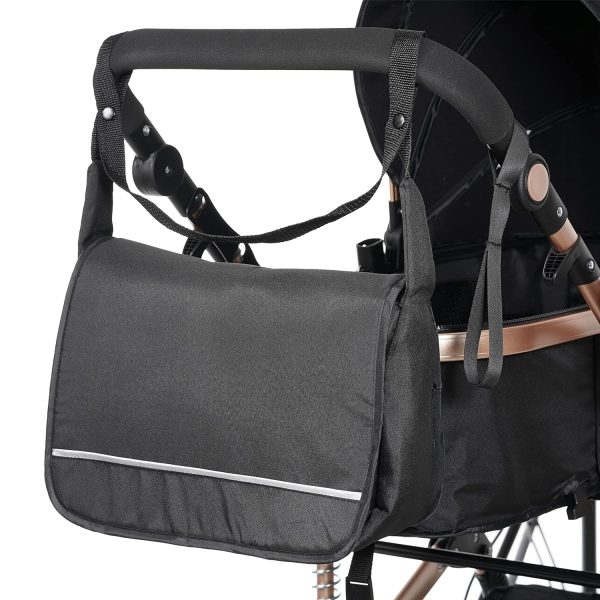 Zubehör-Set für Kinderwagen: Regenschutz, Getränkehalter, Moskitonetz, Wickeltasche in Schwarz